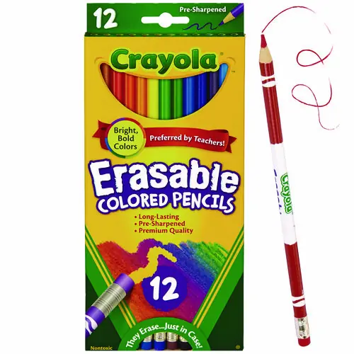 Crayola® Erasable Color Pencil Set, Assorted Colors, 3.3 mm, 2B, Dozen