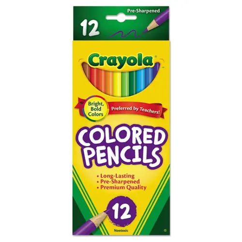 Crayola® Long-Length Colored Pencil Set, 3.3 mm, 2B, Assorted Lead and Barrel Colors, Dozen