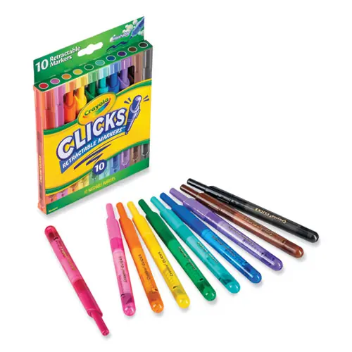 Crayola® Super Clicks Retractable Markers, Assorted Bullet Tip Sizes, Assorted Colors, 10/Pack