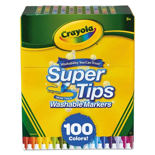 Crayola® Super Tips Washable Markers, Fine/Broad Bullet Tips, Assorted Colors, 100/Set