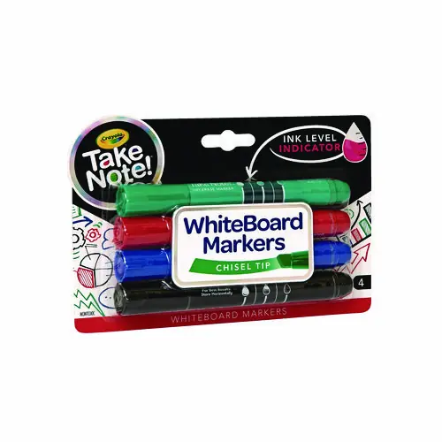 Crayola® Take Note Dry Erase Markers, Chisel Tip, Assorted Colors, 4/Set
