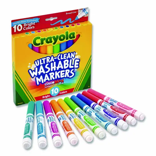 Crayola® Ultra-Clean Washable Markers, Broad Bullet Tip, Assorted Bright Colors, 10/Pack