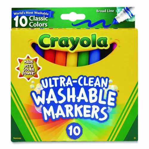 Crayola® Ultra-Clean Washable Markers, Broad Bullet Tip, Assorted Colors, 10/Pack