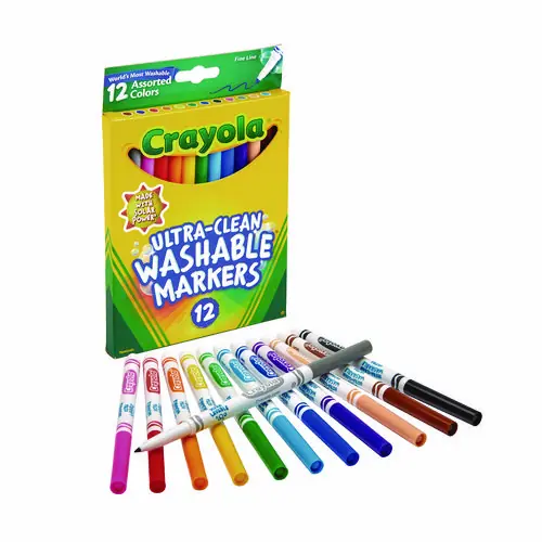 Crayola® Ultra-Clean Washable Markers, Fine Bullet Tip, Assorted Colors, Dozen