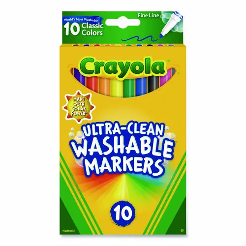 Crayola® Ultra-Clean Washable Markers, Fine Line Precision Bullet Tip, Assorted Colors, 10/Box