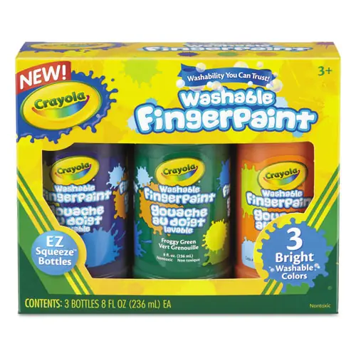 Crayola® Washable Fingerpaint Pack, 3 Assorted Bright Colors, 8 oz Tubes, 3/Box