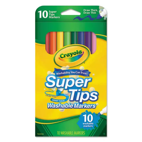 Crayola® Washable Super Tips Markers, Fine/Broad Bullet Tips, Assorted Colors, 10/Set