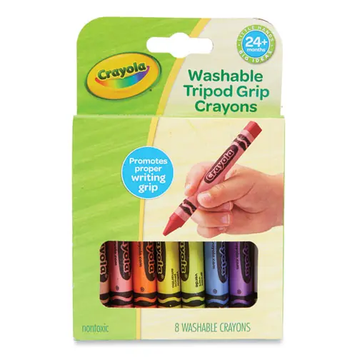 Crayola® Washable Tripod Grip Crayons, Assorted Colors, 8/Pack