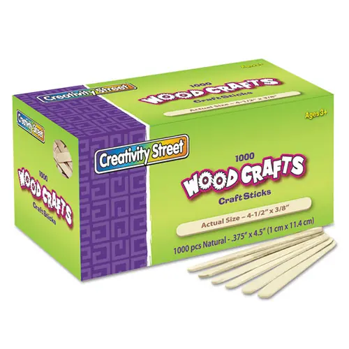 Creativity Street® Natural Wood Craft Sticks, 4.5" x 0.38", Natural, 1,000/Box
