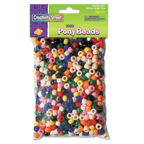 Creativity Street® Pony Beads, Plastic, Assorted Primary Colors, 1,000/Set