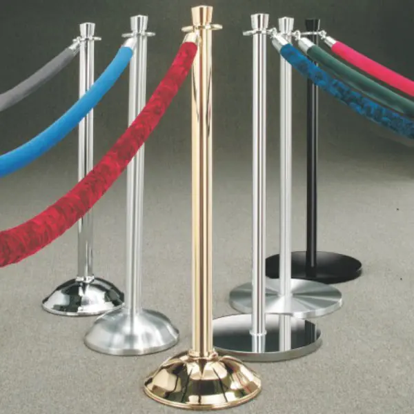 Crowd Control DELUXE TRADITIONAL POSTS 38” Satin Aluminum; Standard Crown, 14” Flat Base