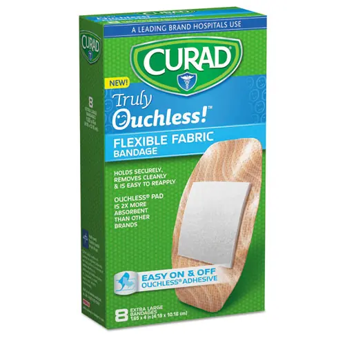 Curad® Ouchless Flex Fabric Bandages, 1.65 x 4, 8/Box