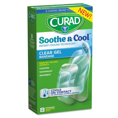 Curad® Soothe and Cool Clear Gel Bandages, Assorted, Clear, 8/Box