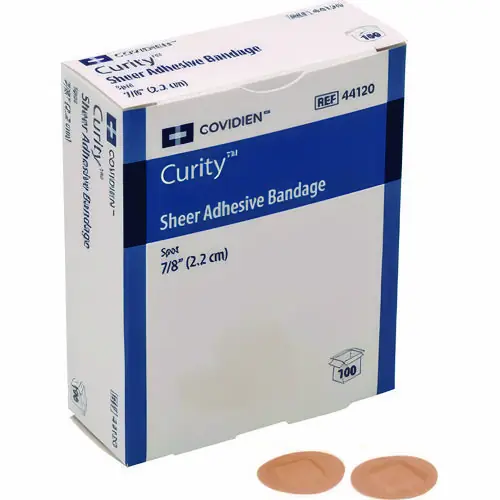Curity™ Sheer Plastic Adhesive Bandages, Round Spot, Clear, 100/Box