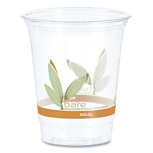 Dart® Bare Eco-Forward RPET Cold Cups, Squat, 12 oz to 14 oz, Plastic, Leaf Design, 50/Pack, 20 Packs/Carton