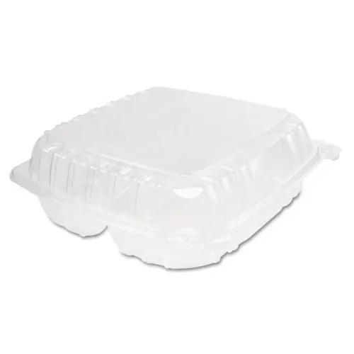 Dart® ClearSeal Hinged-Lid Plastic Containers, 3 Compartments, 9.4" x 8.9" x 3"