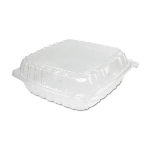 Dart® ClearSeal Hinged-Lid Plastic Containers, Clear, 9.3" x 8.8" x 3", 100/Bag, 2 Bags/Carton