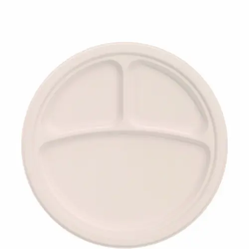 Dart® Compostable Molded Fiber Dinnerware, ProPlanet Seal, 3-Compartment Plate, 10.2" dia, Natural, 500/Carton