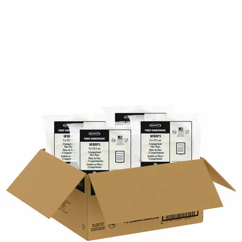 Dart® Compostable Molded Fiber Dinnerware, ProPlanet Seal, 3-Compartment Plate, 9" dia, Natural, 500/Carton