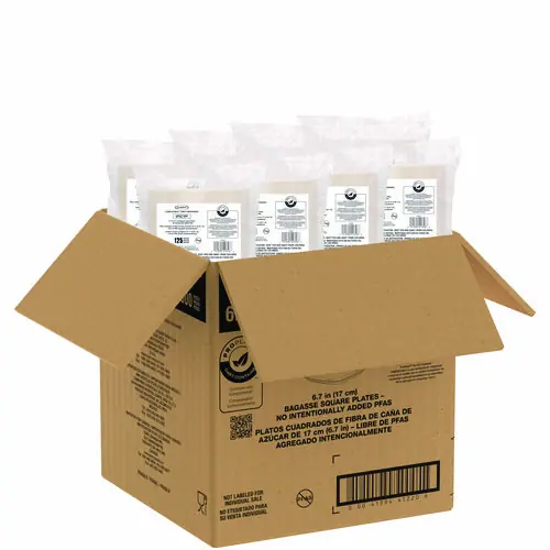 Dart® Compostable Molded Fiber Plate, ProPlanet Seal, Square, Tan, 6.7" x 6.7" - 1,000/Carton