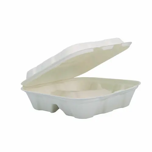 Dart® Compostable Molded Fiber Hinged Trays, ProPlanet Seal, 3 Compartments, Ivory, 200/Carton