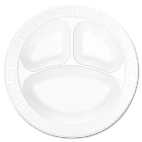 Dart® Concorde Foam Plate, 3-Compartment, 10.25" Diameter, White, 125/Pack, 4 Packs/Carton