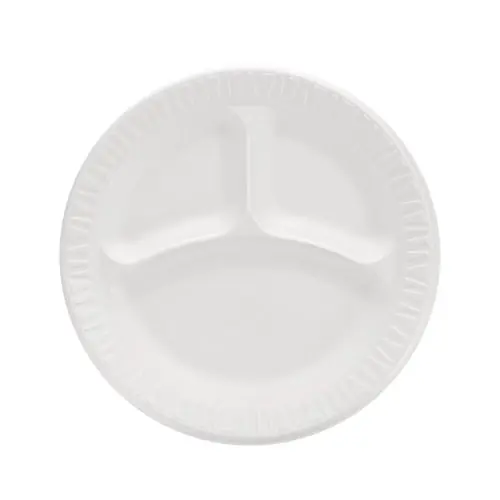 Dart® Concorde Foam Plate, 3-Compartment, 9" Diameter, White, 125/Pack, 4 Packs/Carton