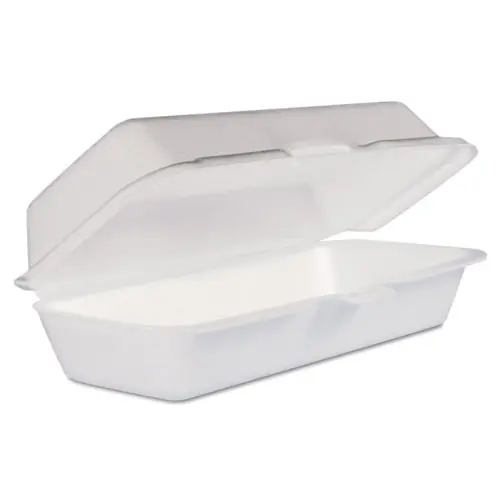 Dart® Foam Hinged Lid Hot Dog Container, 3.8" x 7.1" x 2.3", White, 125/Bag, 4 Bags/Carton