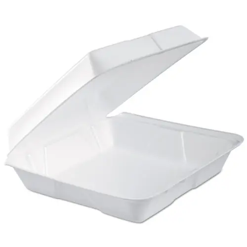 Dart® Foam Hinged Lid Container, Performer Perforated Lid, 9.3 x 9.5 x 3, White