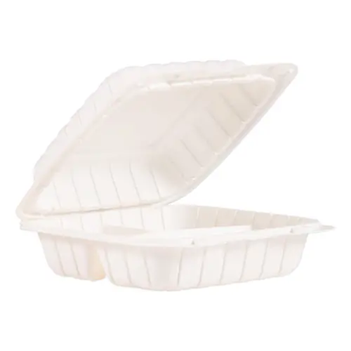 Dart® Hinged Lid Containers, 3 Compartments, White, Plastic, 150/Carton