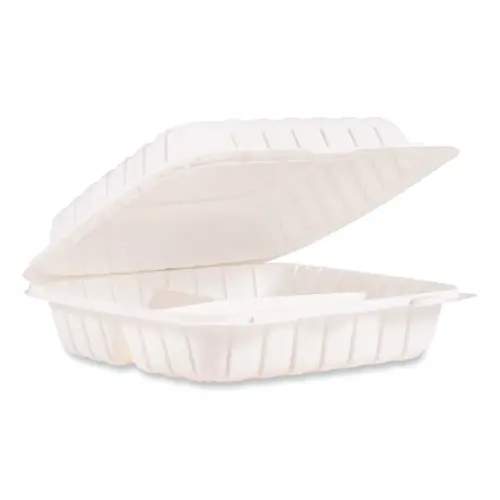 Dart® Hinged Lid Containers, 3 Compartments, White, Plastic, 150/Carton