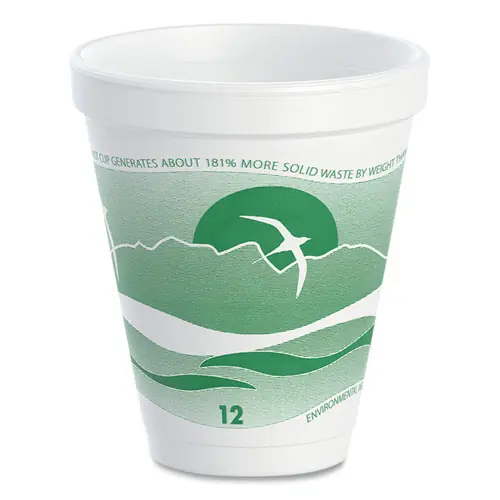 Dart® Horizon Hot/Cold Foam Drinking Cups, 12 oz, White/Green, 25/Bag, 40 Bags/Carton