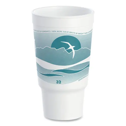 Dart® Horizon Hot/Cold Foam Drinking Cups, 32 oz, White/Teal, 16/Bag, 25 Bags/Carton