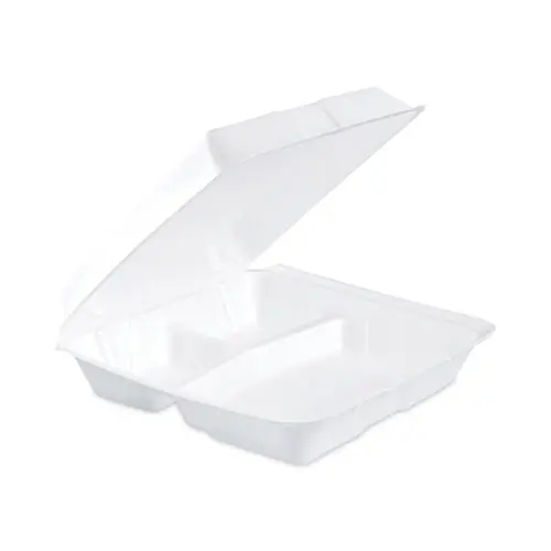 Dart® Insulated Foam Hinged Lid Containers, 3 Compartments, White, 9.3 x 9.5 x 3, 100/Sleeve, 2 Sleeves/Carton