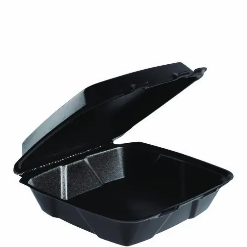 Dart® Insulated Foam Hinged Lid Containers, 9.01 x 9.4 x 3.1, Black, 200 Containers/Carton