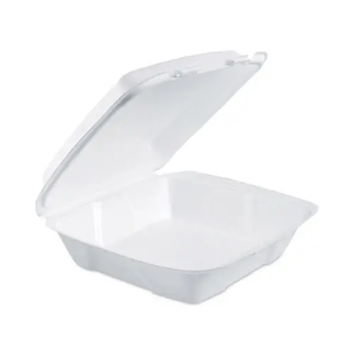 Dart® Insulated Foam Hinged Lid Containers, 9.01 x 9.4 x 3, White, 100/Pack, 2 Packs/Carton