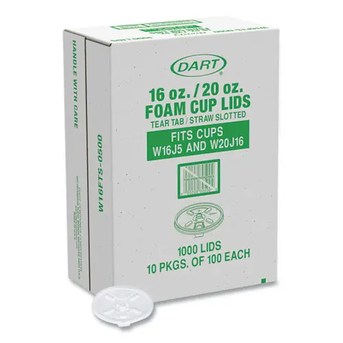 Dart® Lids for Foam Cups and Containers, Fits 16 oz/20 oz Hot Cups, Plastic, Translucent, 1,000/Carton