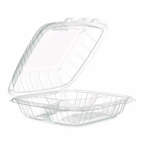 Dart® Microwaveable Hinged Containers, ProPlanet, 3 Compartments, Clear Plastic, 150/Carton