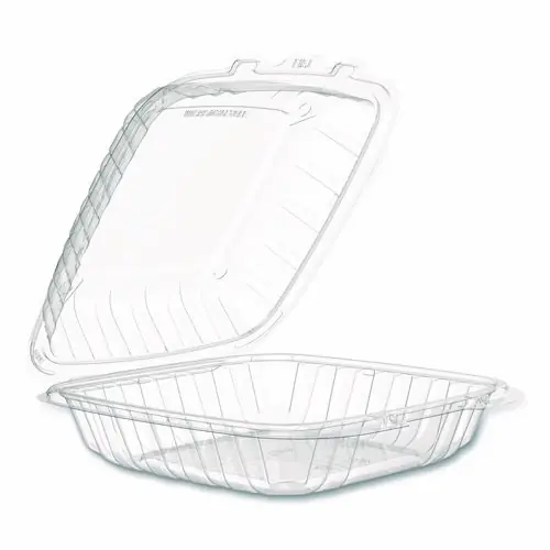 Dart® Microwaveable Hinged Containers, ProPlanet, 9 x 8.75 x 3, Clear, Plastic, 150/Carton