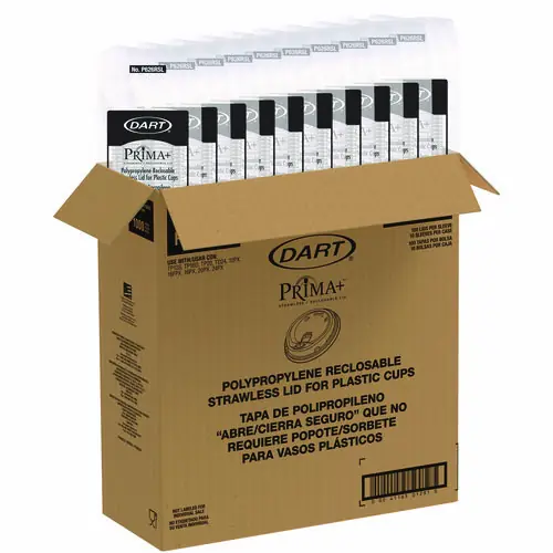 Dart® Prima Strawless Plastic Lids, Fits 12 oz to 26 oz Cold Cups, Clear, 100/Sleeve, 10 Sleeves/Carton