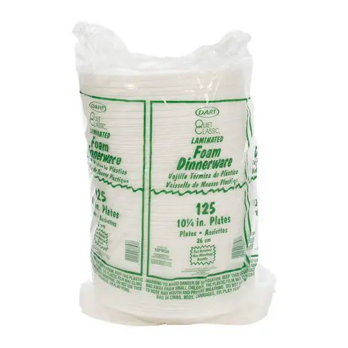 Dart® Quiet Classic Laminated Foam Dinnerware Plate, 10" Diameter, White, 500/Carton