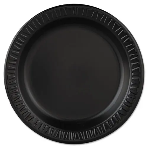 Dart® Quiet Classic Laminated Foam Dinnerware Plate, 9" Diameter, Black, 125/Pack, 4 Packs/Carton