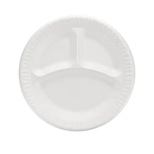 Dart® Quiet Classic Laminated Foam 3-Compartment Plates, 9" Diameter, White, 125/Pack, 4 Packs/Carton