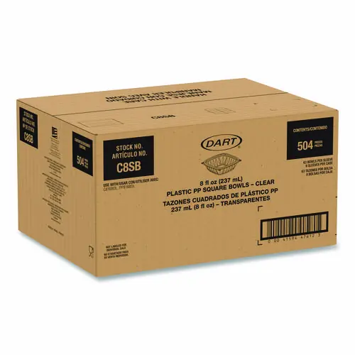 Dart® Square Plastic Bowls, Clear, 8 oz, 8.5" x 8.5" x 1.51"