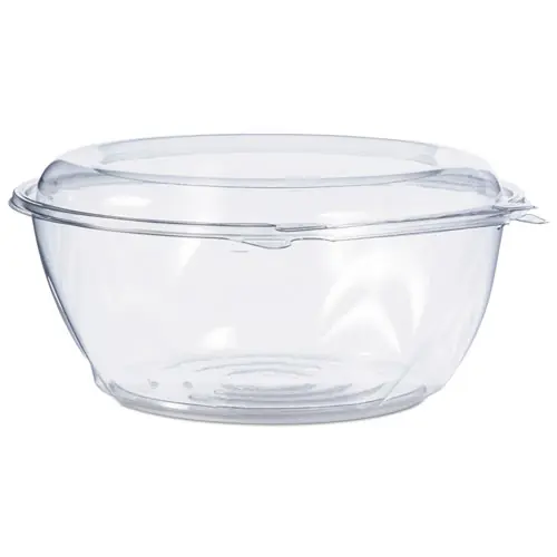 Dart® Tamper-Resistant, Tamper-Evident 64 oz Clear Plastic Bowls with Dome Lid, 8.9" Diameter x 4" Height, 100/Carton