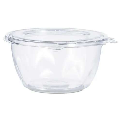 Dart® Tamper-Resistant, Tamper-Evident 16 oz Plastic Bowls with Flat Lid, Clear, 240/Carton
