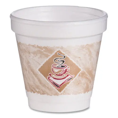 Dart® ThermoGlaze Insulated Foam Cups Stock Prints, 4 oz, White/Beige/Red, 1,000/Carton