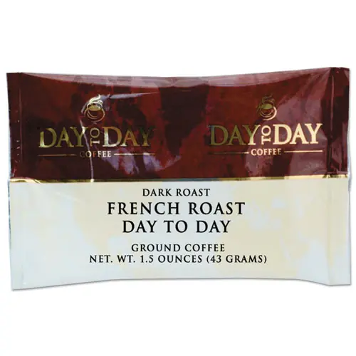 Day to Day Coffee® 100% Pure Coffee, French Roast, 1.5 oz Pack, 42/Carton (Non-Stock Item - Extended Delivery Time)