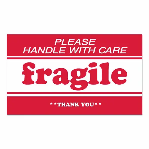 Decker Tape Products Pre-Printed Message Labels, Fragile-Please Handle with Care-Thank You, 2 x 3, White/Red, 500/Roll