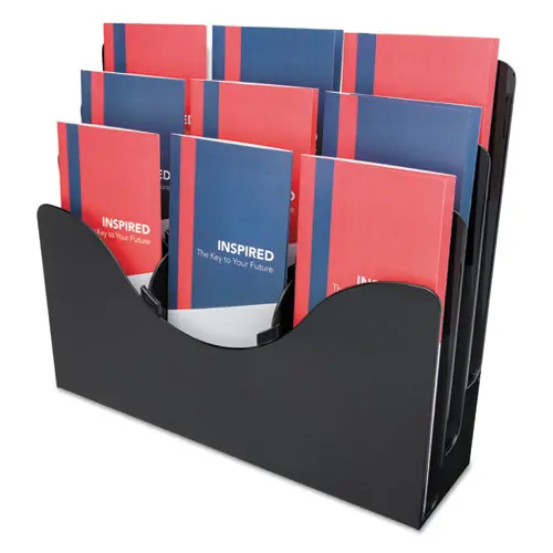 deflecto® 3-Tier Document Organizer with 6 Removable Dividers, Black, 13.38"W x 3.5"D x 11.5"H